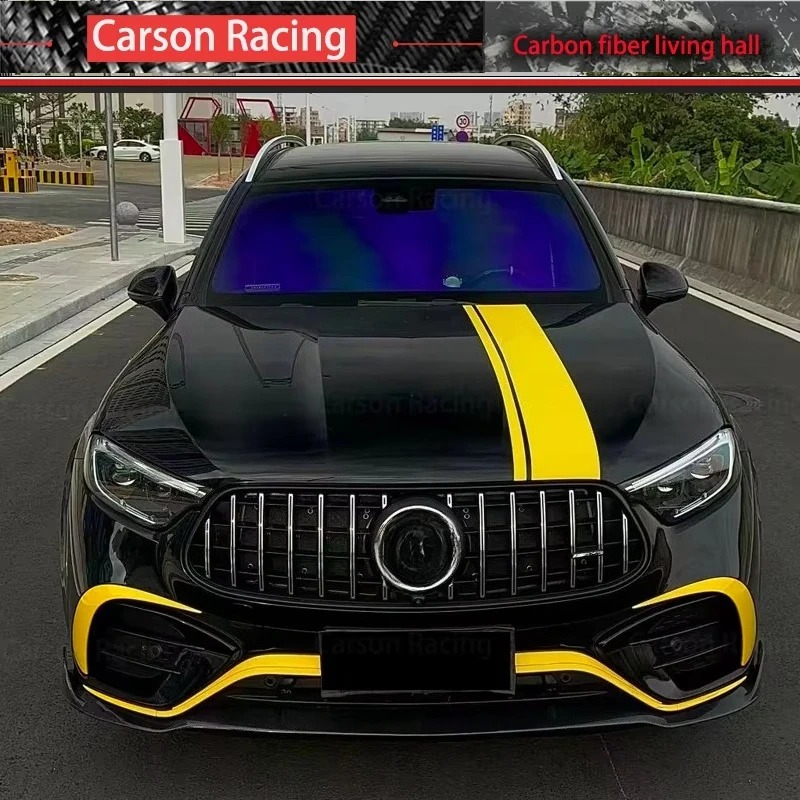 TopCar 2023+ Style Wet Carbon Fiber Body Kit Front Bumper Lip Side Skirt Wheel Arches Top Spoiler for Benz GLC X254 GLC43 Car
